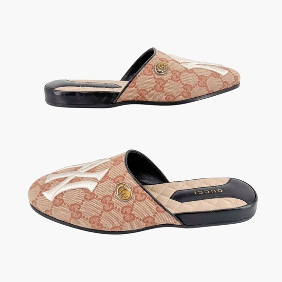 Gucci Yankees GG Mule Slipper Size 36 US 6 Beige Monogram Canvas Flat Loafer MLB - Picture 10 of 15